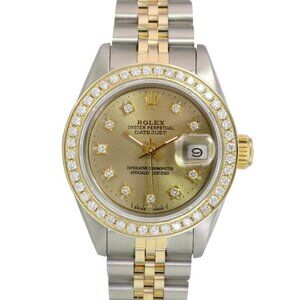 ROLEX DATEJUST CHAMPAGNE SQUARE DIAMOND DIAL 18KY-STEEL JUBILEE 69173 BOX&PAPER